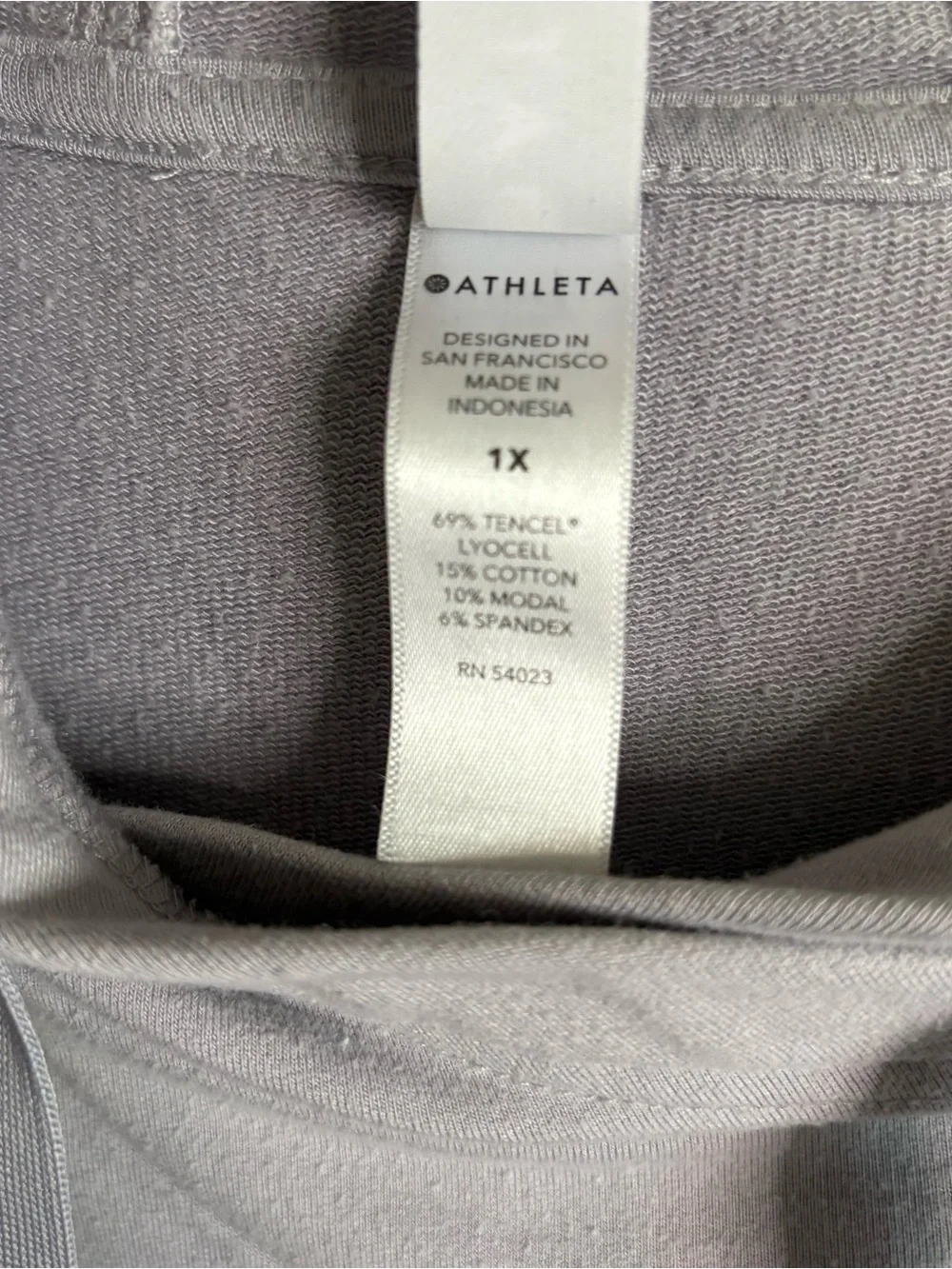 Athleta Women's 1X Gray Pullover Hoodie Tunic Short Sleeve Raglan Pockets Comfy